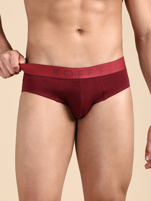 Cotton Lycra Maroon Solid Brief