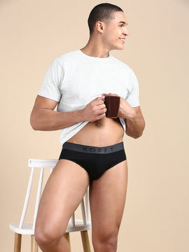 Cotton Lycra Black Solid Brief