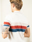 Supremely Soft 100% Premium Cotton Engineered Stripe Polo T-Shirt - White/Red/Blue