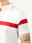 Supremely Soft 100% Premium Cotton Engineered Stripe Polo T-Shirt - White/Red