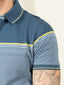 Supremely Soft 100% Premium Cotton Engineered Stripe Polo T-Shirt - Grey/Blue