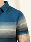 Supremely Soft 100% Premium Cotton Engineered Stripe Polo T-Shirt - Blue/Grey