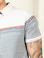 Supremely Soft 100% Premium Cotton Engineered Stripe Polo T-Shirt - White/Blue/Grey