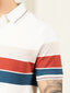 Supremely Soft 100% Premium Cotton Engineered Stripe Polo T-Shirt - White/Red/Blue