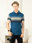 Supremely Soft 100% Premium Cotton Engineered Stripe Polo T-Shirt - Blue/Grey