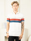 Supremely Soft 100% Premium Cotton Engineered Stripe Polo T-Shirt - White/Red/Blue