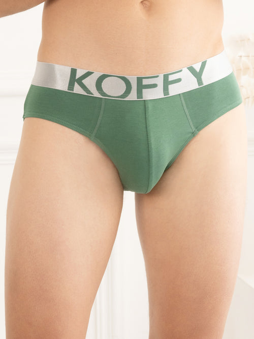 Flexisoft Foliage Green Cotton Lycra Solid Brief