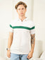 Supremely Soft 100% Premium Cotton Engineered Stripe Polo T-Shirt - White/Green