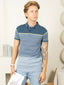 Supremely Soft 100% Premium Cotton Engineered Stripe Polo T-Shirt - Grey/Blue