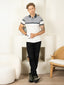 Supremely Soft 100% Premium Cotton Engineered Stripe Polo T-Shirt - White/Grey