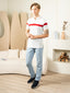 Supremely Soft 100% Premium Cotton Engineered Stripe Polo T-Shirt - White/Red