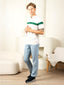 Supremely Soft 100% Premium Cotton Engineered Stripe Polo T-Shirt - White/Green