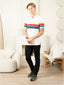 Supremely Soft 100% Premium Cotton Engineered Stripe Polo T-Shirt - White/Red/Blue