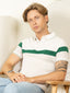 Supremely Soft 100% Premium Cotton Engineered Stripe Polo T-Shirt - White/Green