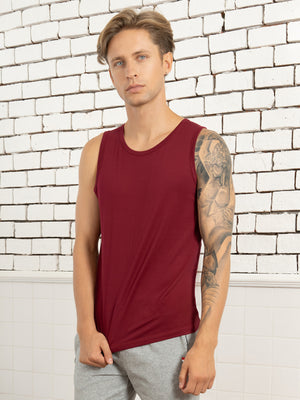 100% Pima Cotton Round Neck Maroon Sleeveless Tank top