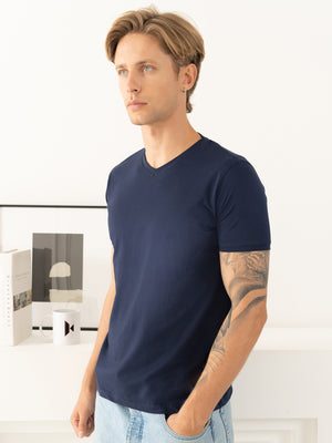 100% Pima Cotton Foam Soft Perennial V-Neck Tee - Navy