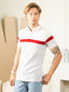 Supremely Soft 100% Premium Cotton Engineered Stripe Polo T-Shirt - White/Red