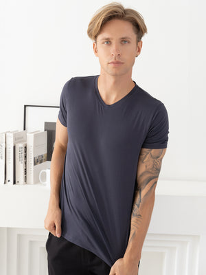 100% Pima Cotton Foam Soft Perennial V-Neck Tee - Dark Grey