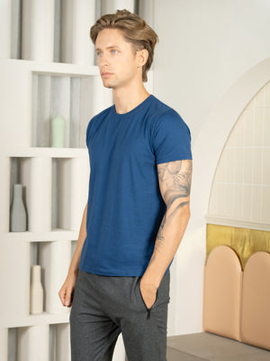 Bio Washed 100% Super Soft Cotton Round Neck Tee - Dark Blue