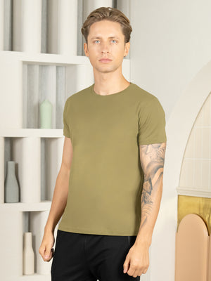 Bio Washed 100% Super Soft Cotton Round Neck Tee - Olive