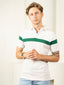 Supremely Soft 100% Premium Cotton Engineered Stripe Polo T-Shirt - White/Green