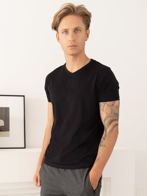 100% Pima Cotton Foam Soft Perennial V-Neck Tee - Black