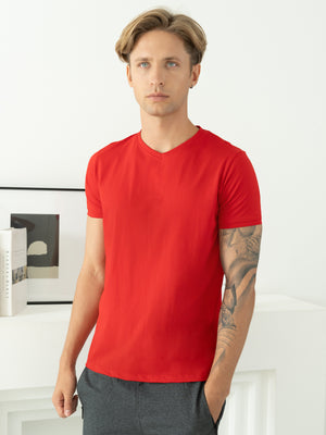 100% Pima Cotton Foam Soft Perennial V-Neck Tee - Red