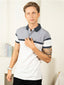 Supremely Soft 100% Premium Cotton Engineered Stripe Polo T-Shirt - White/Grey