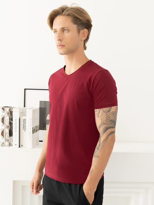 100% Pima Cotton Foam Soft Perennial V-Neck Tee - Maroon