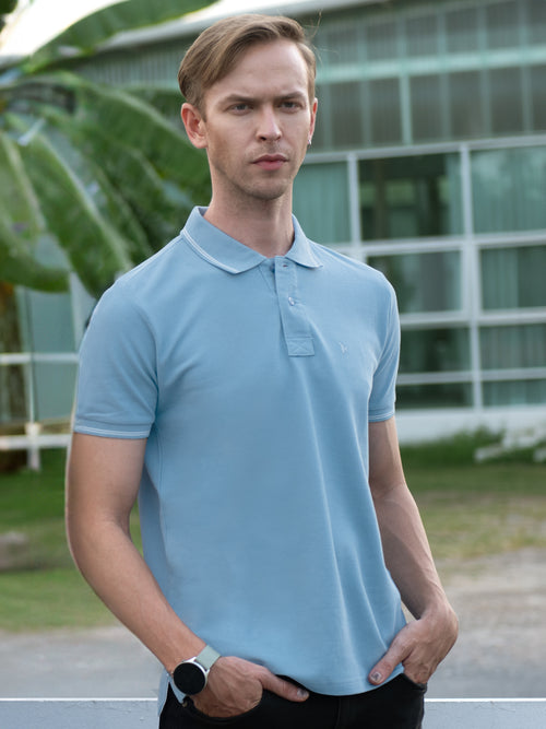 100% Cotton (Double Pique Knit) Blue Mist Shirt