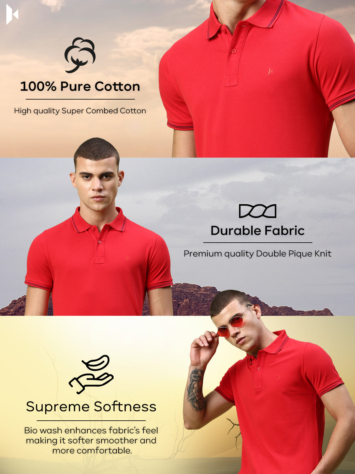 100% Cotton (Double Pique Knit) Red Shirt – KOFFY KLUB