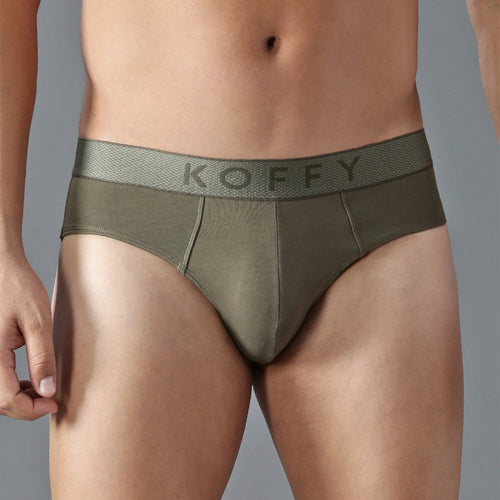 Cotton Lycra Khaki Solid Brief
